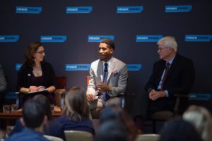 Multi-Classroom Leader Bobby Miles, center, spoke on the Teach Strong panel with Mary Cathryn Ricker of the American Federation of Teachers and former Rep. George Miller of California.